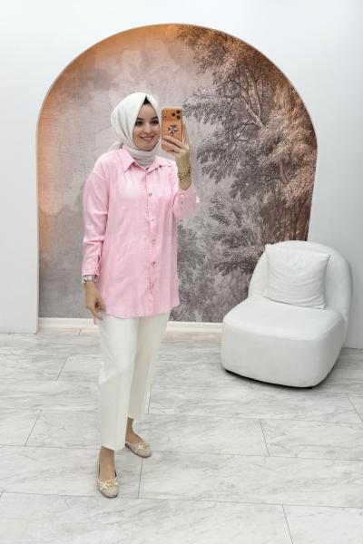 Jakarlı Gömlek Pembe