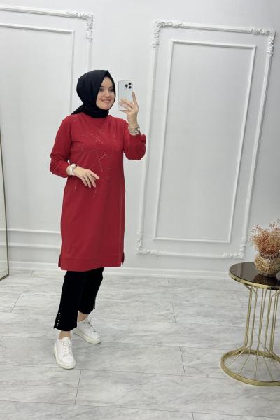 Ayşe Akay Taşlı Tunik Kırmızı