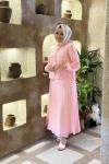 Efil Düğme Detaylı Etekli Takım Pembe