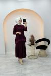 Gizem Şifon Detaylı Etekli Takım Bordo