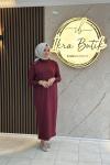 Gold Düğmeli Merserize Elbise Bordo
