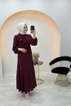 Gül Detaylı Elbise Bordo