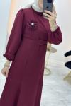 Gül Detaylı Elbise Bordo