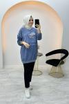 İthal Palet Detaylı Tunik Mavi