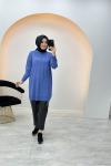 Kaz Ayağı Desen Merserize Tunik Mavi