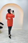 Kaz Ayağı Desen Merserize Tunik Turuncu