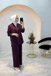Kol Detaylı Fermuarlı Takım Bordo