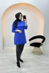 Merserize Yanı Düğmeli Tunik Saks Mavisi