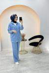 Püskül Detaylı Relax Takım  Mavi