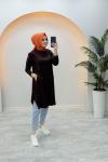 Yanı Düğmeli Cepli Tunik  Kahverengi