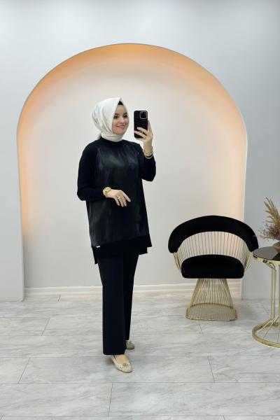 Desenli Qupra Tunik Siyah