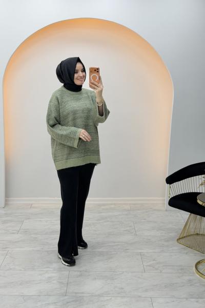 Simli Triko Tunik Yeşil