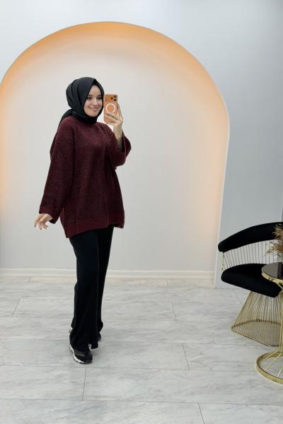 Simli Triko Tunik Bordo