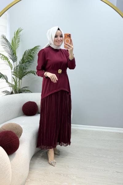 Asena Elbise Bordo