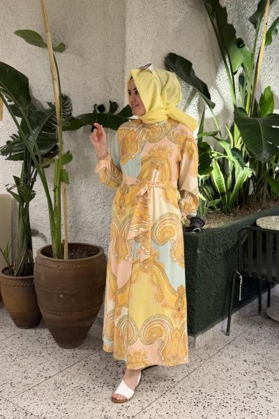 Merwish Leydi Krep Elbise Gold
