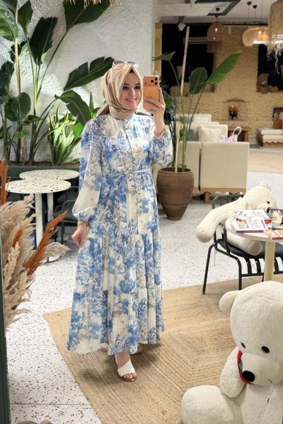 Merwish Leylak Elbise Mavi