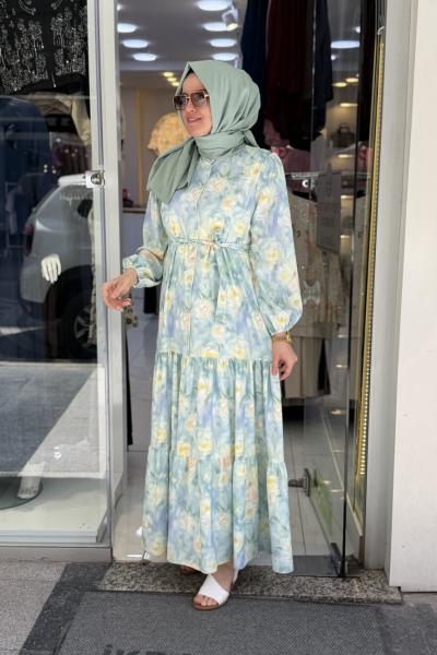 Merwish Pure Elbise Su Yeşili