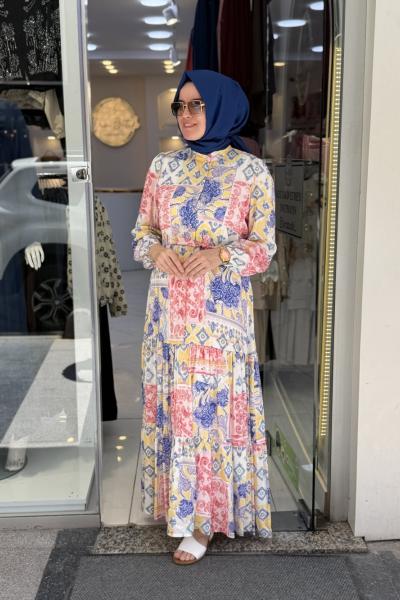 Merwish Vintage Vual Elbise Fuşya