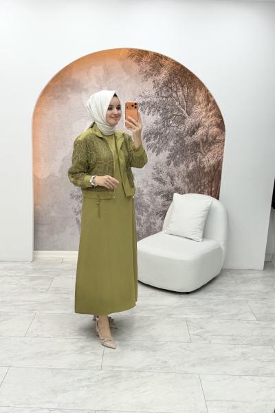 Lalin Ceketli Elbise Yağ Yeşili