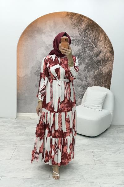 Viskon Kloş Elbise Bordo