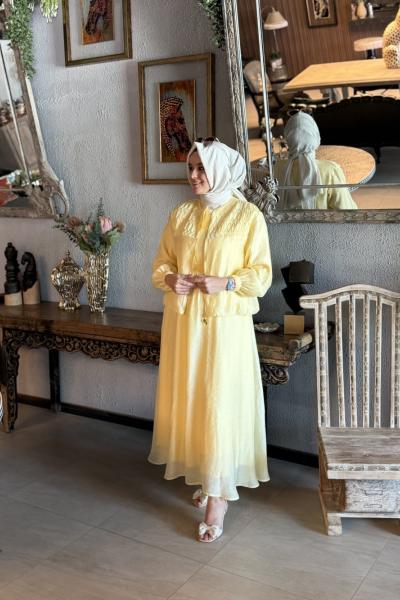 Elina Ceketli Jile Elbise Sarı