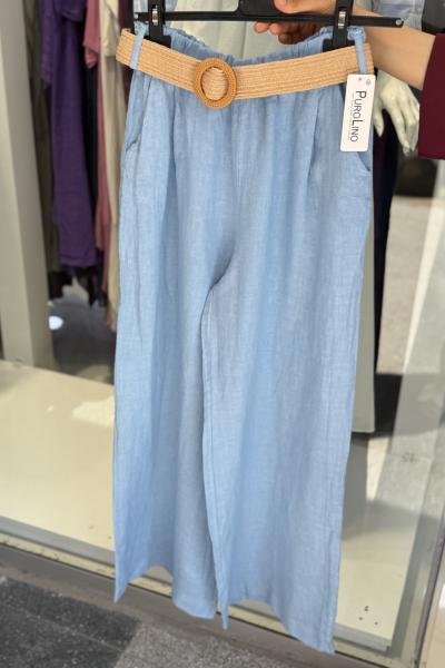 İthal Keten Pantolon Mavi