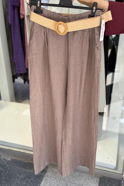 İthal Keten Pantolon Kahverengi