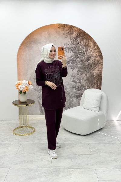 Ferya Taşlı Takım Mürdüm