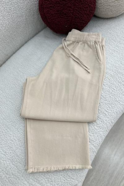 Püskül Tensel Pantolon Krem